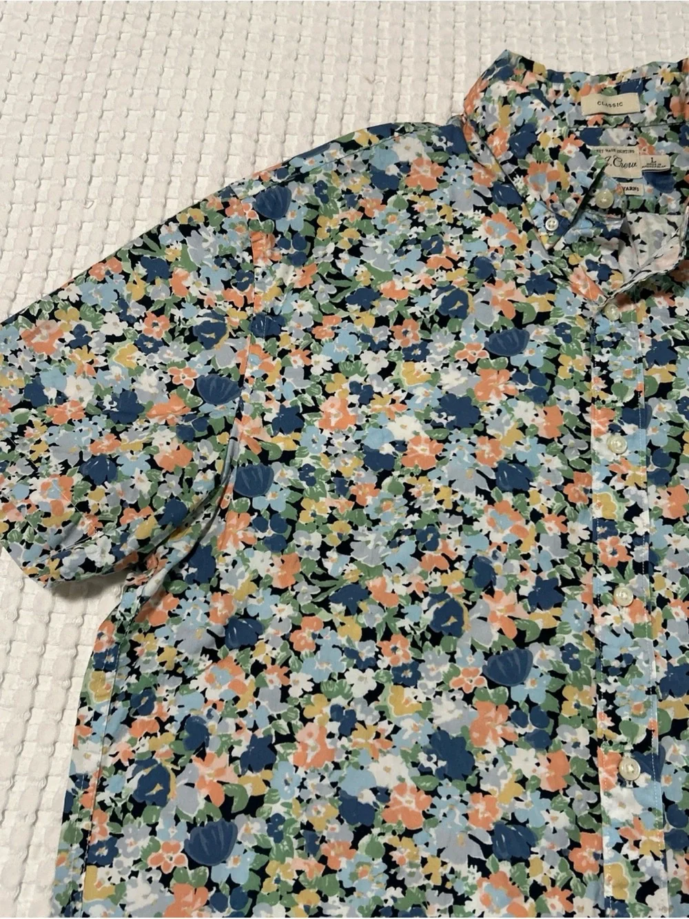 J. Crew Classic Fit Floral Button-Up Short Sleeve Shirt - Blue Multi - Men’s L